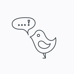 Bird with speech bubble icon. Chat talk sign.