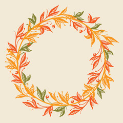 Round Vector floral frame. Autumn leaves. 