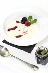 semolina with jam on a white background in the restaurant