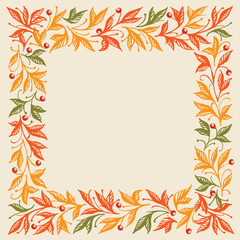 Rectangular Vector floral frame. Autumn leaves. Ornament.
