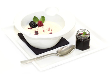 semolina with jam on a white background in the restaurant