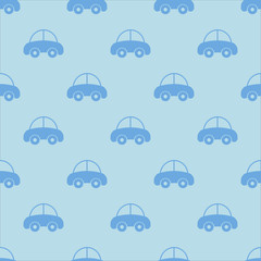 Детский узор с синими машинками на голубом фоне