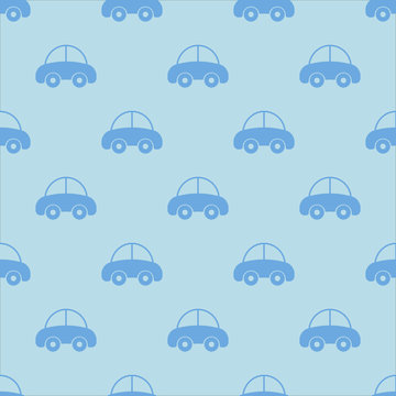 Детский узор с синими машинками на голубом фоне