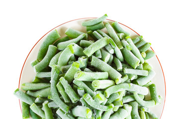 Frozen green beans. Isolated on white background.