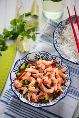 Helthy salad, asian style crayfish and edamame