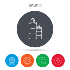 Shampoo bottles icon. Liquid soap sign.