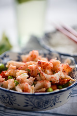 Helthy salad, asian style crayfish and edamame