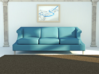 Classic Interior With Blue Sofa. 3d rendering