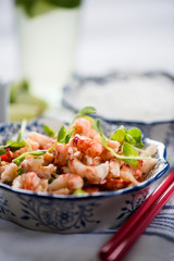Protein salad with crayfish,edamame and noodle