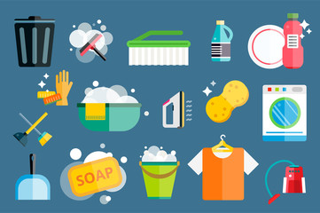 Cleaning icons vector set clean service