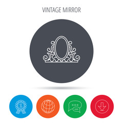 Vintage mirror icon. Retro decoration sign.