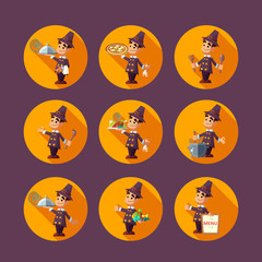 Card with cartoon pilgrim for Thanksgiving