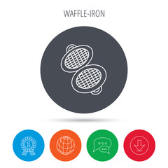 Waffle iron icon. Kitchen baking tool sign.