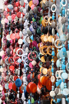 Various Beads Hanging In Market For Sale