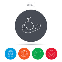 Whale icon. Largest mammal animal sign.