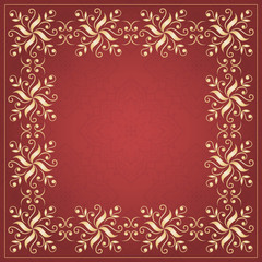 Vintage golden seamless border on red.