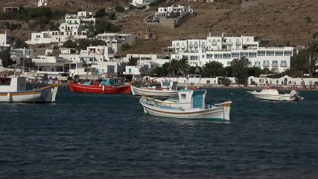 Mykonos Greece marina boats white buildings 4K 176