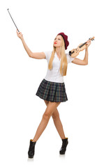 Woman playing violin isolated on white