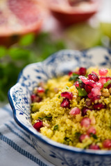 Close view,couscous salad with pomegranate