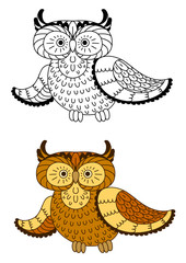 Cartoon owl with brown and yellow plumage