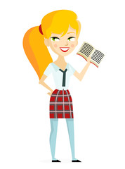 joven rubia estudiante colegiala con un libro