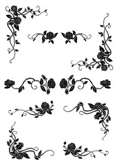 Floral borders with blooming rose flowers