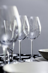 Wine glasses set on a restaurant