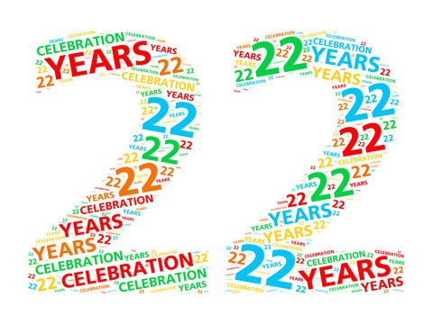 Colorful word cloud for celebrating a 22 year birthday or anniversary