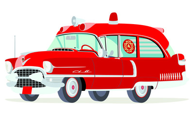 Obraz na płótnie Canvas Caricatura Cadillac ambulancia - bomberos 1955 vista frontal y lateral