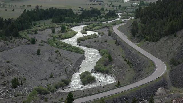 Madison River from Quake Lake area valley rain storm Montana 4K
