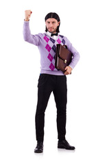 Employee with briefcase isolated on white