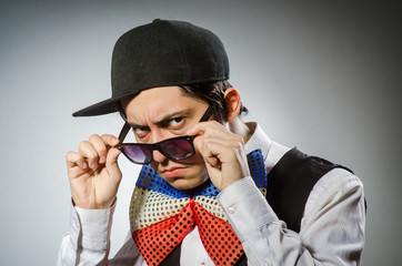Funny man with giant bow tie