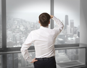 Businessman purposefully looking away