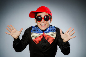 Funny man with giant bow tie