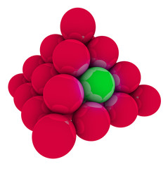 Green Ball in Red Sphere Pyramid Stack