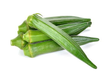 fresh okra or green roselle on white background.