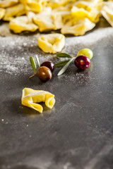 Tortellini on a blackboard background