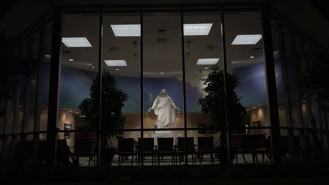 St George Temple Visitor Center night Christus Statue 4K 129
