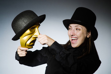 Woman with mask in funny concept