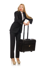 Businesswoman woman travelling with suitcase 