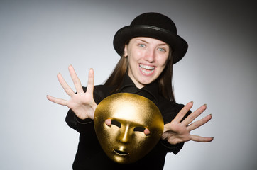 Woman with mask in funny concept