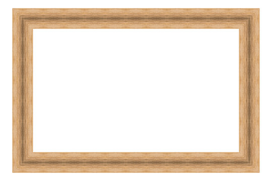Brown wooden frame isolated on white background. Contemporary picture frames in high resolution vibrant colors. Wood photo frame. Wooden frame for paintings or photographs.