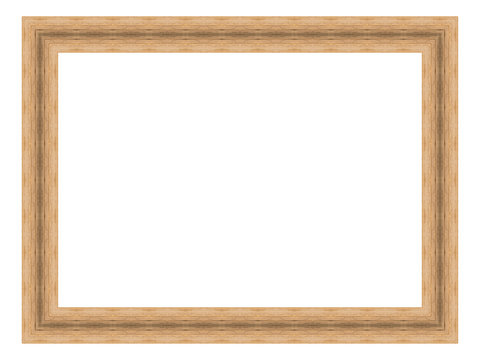 Brown wooden frame isolated on white background. Contemporary picture frames in high resolution vibrant colors. Wood photo frame. Wooden frame for paintings or photographs.