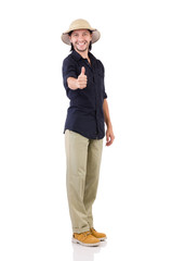 Man wearing safari hat isolated on white © Elnur