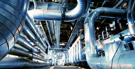 Industrial zone, Steel pipelines in blue tones