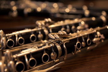 Naklejka premium Fragment of the clarinet in dark colors 