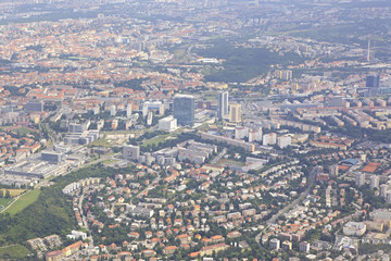 view from aircraft to the area of Prague.