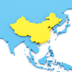 Map with China in yellow