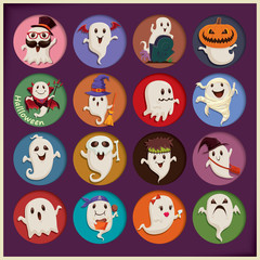Vintage Halloween poster design set with ghost character