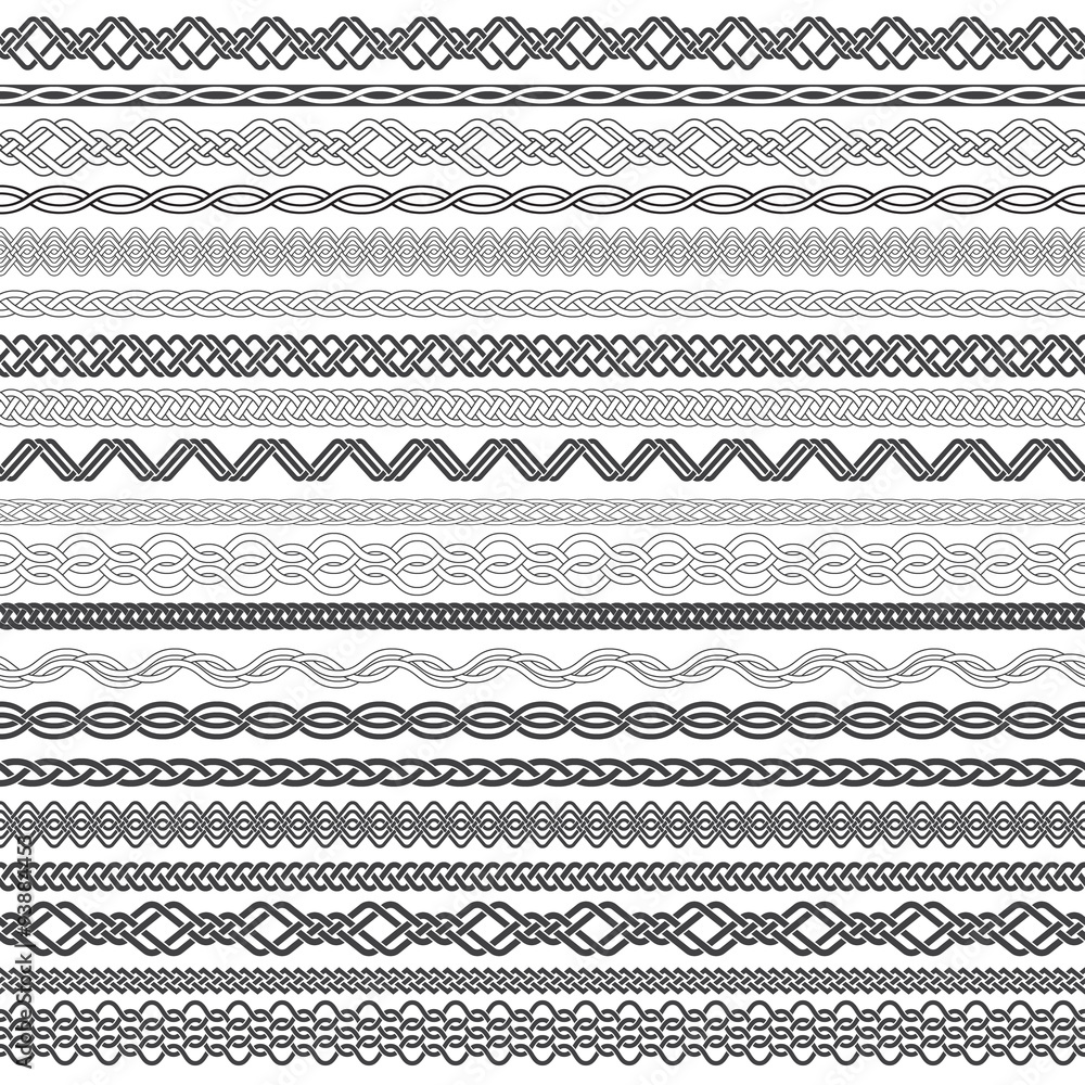 Poster set of vintage borders for design. twenty border elements for frames in knotting style.